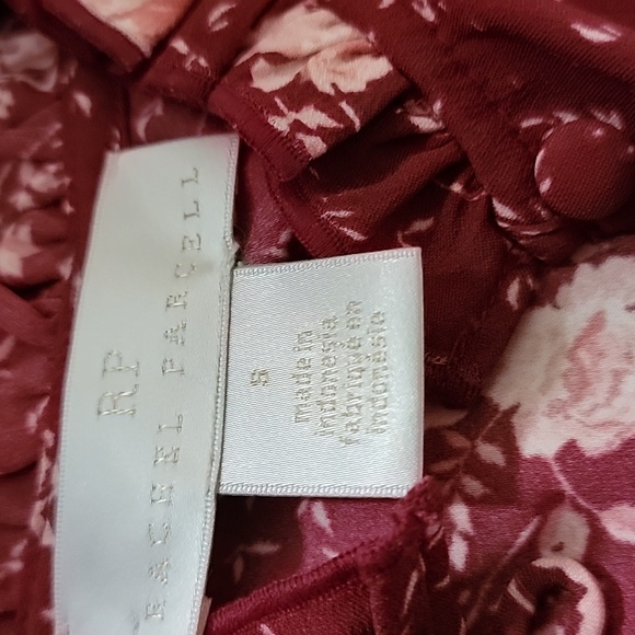 Nwt Rachel Parcell Floral Ruffle Top Burgundy Beet Falling Floral - Picture 12 of 15